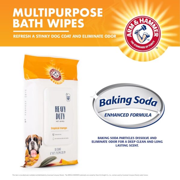 Arm & Hammer for Pets Heavy Duty Multipurpose Bath Wipes for Dogs, Travel Size, Mango Scent | All Purpose Dog Wipes Remove Odor & Refresh Skin for Pets | 30 Ct Pack of Travel...