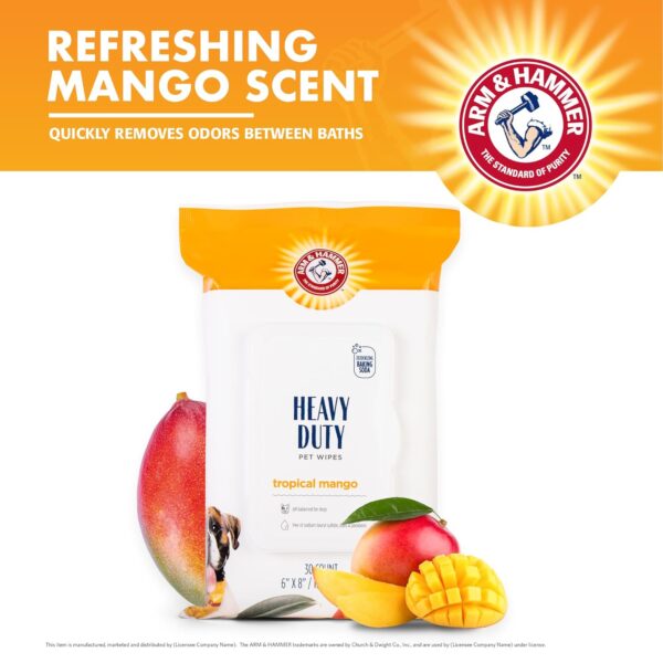Arm & Hammer for Pets Heavy Duty Multipurpose Bath Wipes for Dogs, Travel Size, Mango Scent | All Purpose Dog Wipes Remove Odor & Refresh Skin for Pets | 30 Ct Pack of Travel...