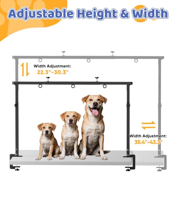 Artibear Dog Grooming Arm with Clamp for Large Dog, Adjustable Height to 33in and Width to 43in, Pet Grooming Table Arm with 2 Loop Noose & 2 No Sit Haunch Holder for Home &...