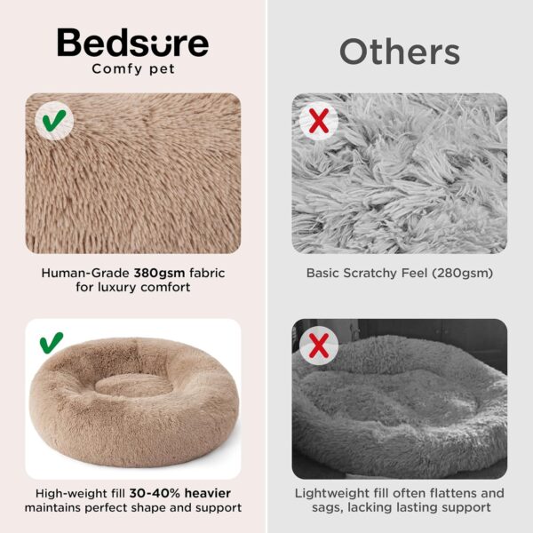 Bedsure Calming Dog Bed Medium Size Dog - Donut Washable Medium Pet Bed, 30 inches Anti-Slip Round Fluffy Plush Faux Fur Cat Bed, Fits up to 45 lbs Pets, Camel