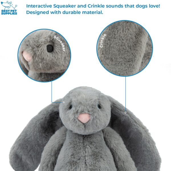 Best Pet Supplies Interactive Bunny Buddy Dog Toy with Crinkle and Squeaky Enrichment for Small and Medium Breed Puppies or Dogs, Cute and Plush - Bunny Bundle (Beige, Gray)