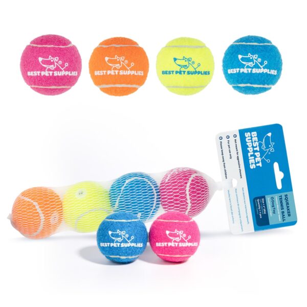 Best Pet Supplies Squeaky Tennis Toys for Dogs, 4-Pack, Heavy-Duty Interactive Pet Toys for Throwing and Fetching, Supports Exercise and Natural Behavior Training, Durable - Small