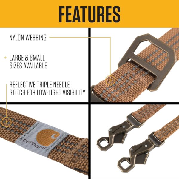 Carhartt Pet Durable Nylon Webbing Leashes for Dogs, Reflective Stitching for Visibility, Carhartt Brown (Nylon Webbing), Large