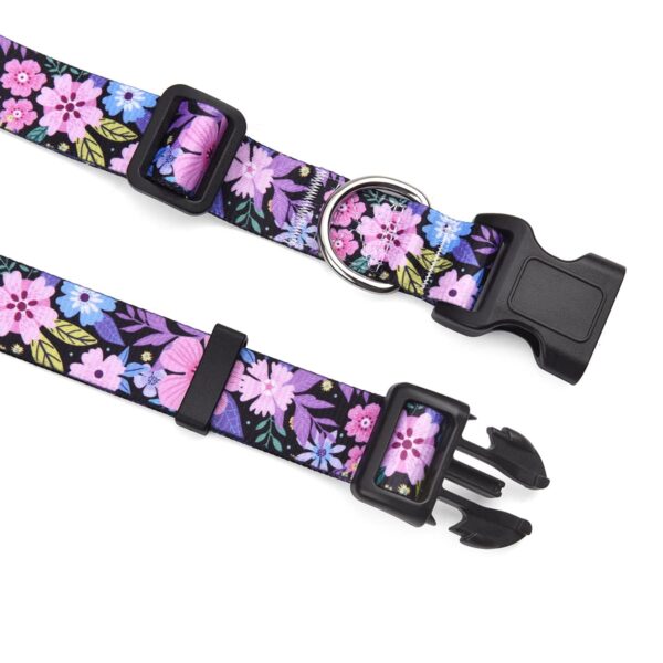 Dog Collar and Leash Set with Bohemia Floral Tribal Geometric Patterns - Soft Ethnic Style Collar Adjustable for Small Medium Large Dogs(Pink Floral Set,S)
