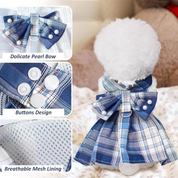 Dog Dress Bowknot Harness Leash Set for Small Dogs Girl Cute Plaid Dog Dress Pearls Bow Tie Spring Summer Princess Clothes Birthday Holiday Doggie Outfits for Puppy Cats Girl...
