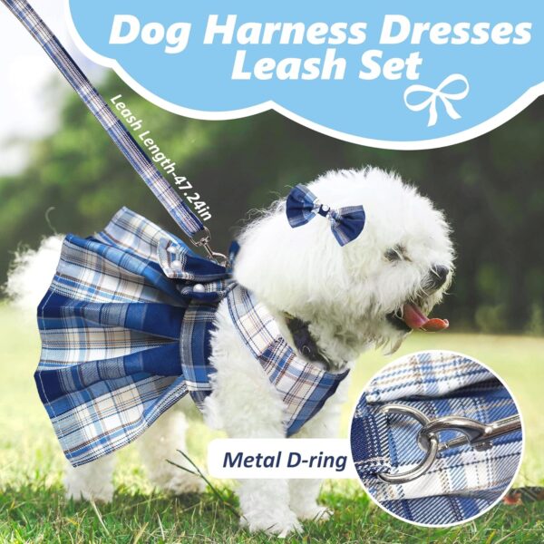 Dog Dress Bowknot Harness Leash Set for Small Dogs Girl Cute Plaid Dog Dress Pearls Bow Tie Spring Summer Princess Clothes Birthday Holiday Doggie Outfits for Puppy Cats Girl...