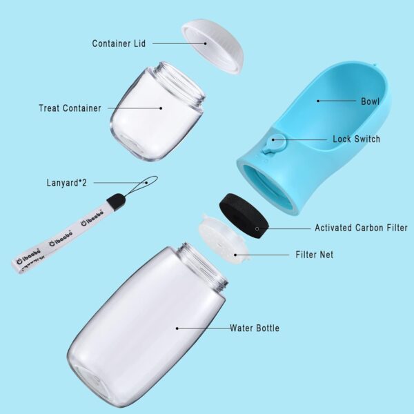 Dog Water Bottle with Food Container, Travel Puppy Water Bowl, Portable Pet Dispenser, Dog Gift Stuff Accessories Items, Puppy Essentials Necessities for Yorkie Cat Walking and...