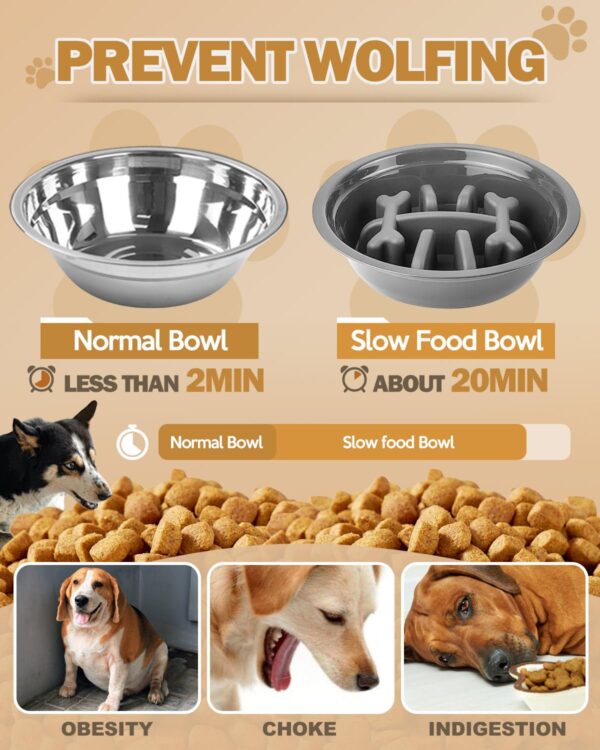 Elevated Dog Bowls, Dog Feeder with 2 Stainless Steel Dishes &1 Slow Feeder Bowl, 5 Heights Adjustable Raised Stand for Medium Large, Food Dishes with Non-Slip Feet