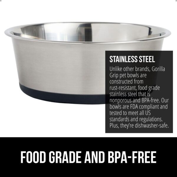 GORILLA GRIP Set of 2 Dog Bowls, Heavy Duty Metal Food and Water Bowl for Feeding Dogs and Cats, Dishwasher Safe, Rust Resistant Stainless Steel, BPA Free Rubber Base, Holds 2...