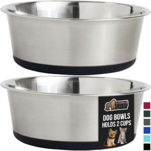 GORILLA GRIP Set of 2 Dog Bowls, Heavy Duty Metal Food and Water Bowl for Feeding Dogs and Cats, Dishwasher Safe, Rust Resistant Stainless Steel, BPA Free Rubber Base, Holds 2...