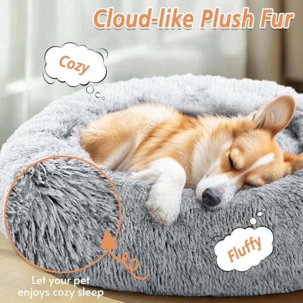 JOLLYVOGUE Calming Dog & Cat Bed for Small Dogs, Anti-Anxiety Donut Cuddler Cozy Soft Round Bed with Anti-Slip Bottom, Fluffy Faux Fur Plush Cushion Beds for Small Medium Dogs...