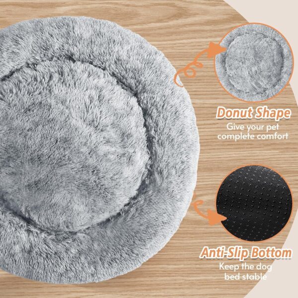 JOLLYVOGUE Calming Dog & Cat Bed for Small Dogs, Anti-Anxiety Donut Cuddler Cozy Soft Round Bed with Anti-Slip Bottom, Fluffy Faux Fur Plush Cushion Beds for Small Medium Dogs...