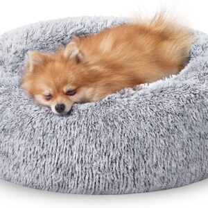 JOLLYVOGUE Calming Dog & Cat Bed for Small Dogs, Anti-Anxiety Donut Cuddler Cozy Soft Round Bed with Anti-Slip Bottom, Fluffy Faux Fur Plush Cushion Beds for Small Medium Dogs...