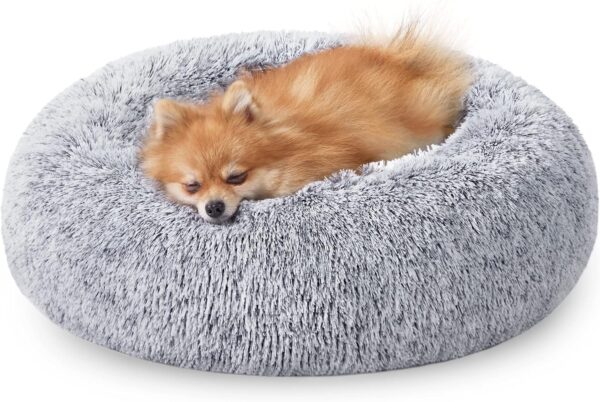 JOLLYVOGUE Calming Dog & Cat Bed for Small Dogs, Anti-Anxiety Donut Cuddler Cozy Soft Round Bed with Anti-Slip Bottom, Fluffy Faux Fur Plush Cushion Beds for Small Medium Dogs...