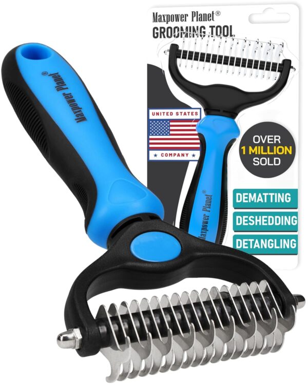 Maxpower Planet Original Pet Grooming Rake - Double-Sided Deshedding Dematting Tool, Undercoat Rake for Dogs & Cats, Extra-Wide Dog Grooming Brush & Deshedder Comb for Long...
