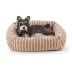 MIXJOY Small Dog Beds for Small Dogs, Washable Dog Bed with Removable Cover, Rectangle Pet Beds, Warming Soft Calming Sleeping Puppy Bed with Non-Slip Bottom, 20"x19"x6", Beige