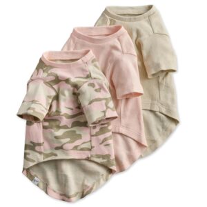 Multipack 100% Organic Cotton Dog Short Sleeve T-Shirt Pet Tees for All Breeds, Camo-Pink, Small