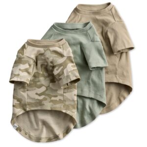 Multipack 100% Organic Cotton Dog Short Sleeve T-Shirt Pet Tees for All Breeds, Camo-Sand, Small