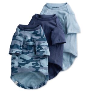 Multipack 100% Organic Cotton Dog Short Sleeve T-Shirt Pet Tees for All Breeds, Camo-Navy, Small