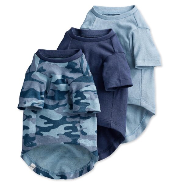 Multipack 100% Organic Cotton Dog Short Sleeve T-Shirt Pet Tees for All Breeds, Camo-Navy, Small