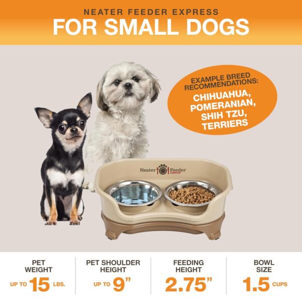 Neater Feeder Express Mess Proof Dog Bowls Elevated for Small Breeds under 15 Lb, Made in USA, No Spill Raised Dog Food Bowl Stand, Stainless Steel Food and Water Bowl Set,...