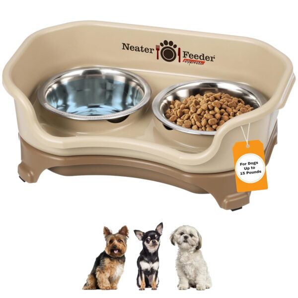 Neater Feeder Express Mess Proof Dog Bowls Elevated for Small Breeds under 15 Lb, Made in USA, No Spill Raised Dog Food Bowl Stand, Stainless Steel Food and Water Bowl Set,...