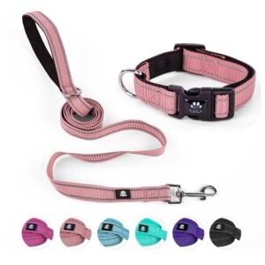 NESTROAD Reflective Dog Collar and Leash Set,Soft Neoprene Pet Collar with Quick Release Buckle,Adjustable Nylon Dog Collars for Small Medium Large Dogs(Medium Collar + 5FT...