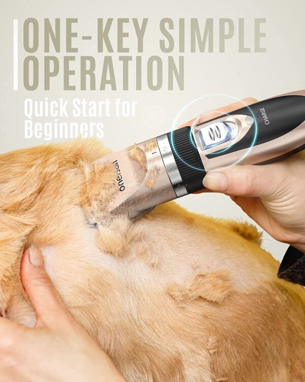 oneisall Dog Clipper Low Noise, Dog Grooming Kit with Rechargeable, Dog Shaver Cordless Electric Quiet Hair Clipper Set for Dog Cats Pets（Gold）