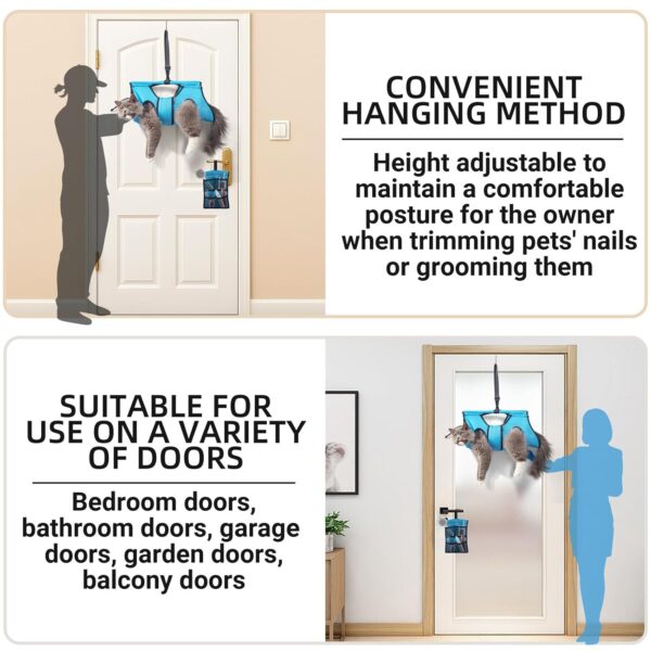 Pet Grooming Hammock with Adjustable Height & Tool Bag â€“ 30 lb Capacity, Door-Hook Hanging, 7001 Aircraft Aluminum Bar, Foldable, Blue