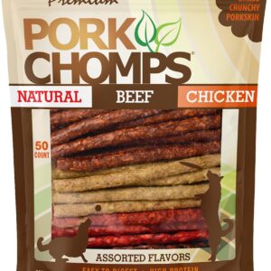 Pork Chomps Dog Chews, 5-inch Munchy Sticks, Assorted Flavors, 50 Count (Pack of 1)