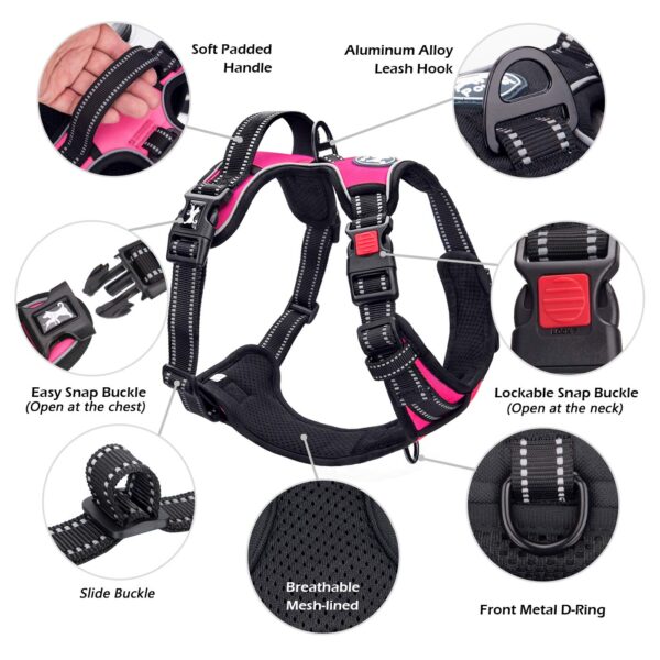 PoyPet No Pull Dog Harness, No Choke Front Lead Dog Reflective Harness, Adjustable Soft Padded Pet Vest with Easy Control Handle for Small to Large Dogs(Pink, Medium)