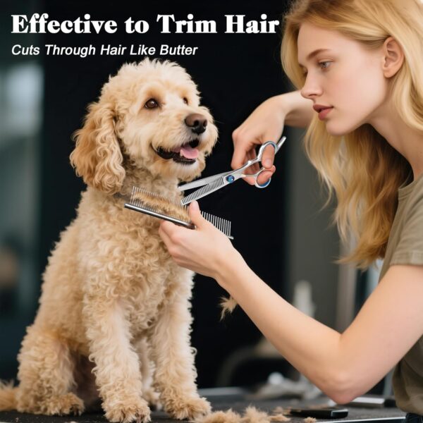 Professional 4 in 1 Dog Grooming Scissors Kit with Safety Round Tips,Sharp & Durable,Dog Shears for Grooming - Includes Straight, Curved, Thinning Scissors and Comb - Premium...