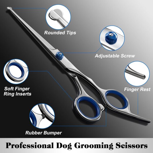 Professional 4 in 1 Dog Grooming Scissors Kit with Safety Round Tips,Sharp & Durable,Dog Shears for Grooming - Includes Straight, Curved, Thinning Scissors and Comb - Premium...