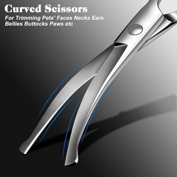 Professional 4 in 1 Dog Grooming Scissors Kit with Safety Round Tips,Sharp & Durable,Dog Shears for Grooming - Includes Straight, Curved, Thinning Scissors and Comb - Premium...