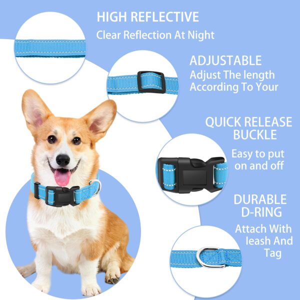 Reflective Dog Collar with Safety Locking Buckle, Adjustable Soft Breathable Nylon Collars for Small, Medium and Large Dogs(Collar+Leash XS Width 5/8" Sky Blue)