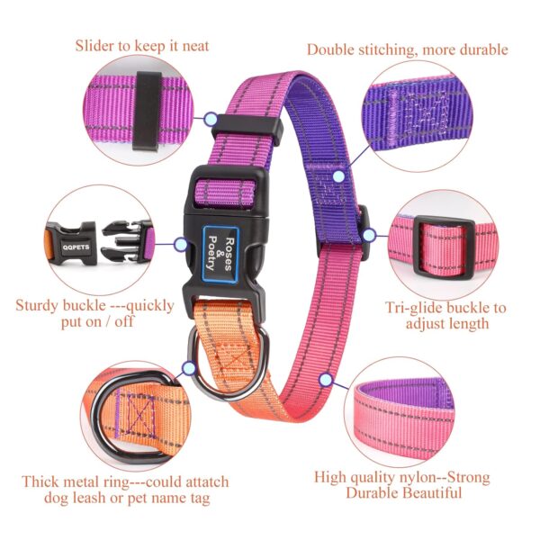 Roses&Poetry Reflective Dog Collar and Leash for Large Dogs, Purple Collars with Leashes Set, Adjustable Durable Pet Personalized Collars Leash for Medium Large Dogs （Mistyrose-L