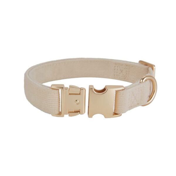 Soft Corduroy Dog Collar and Leash Set Adjustable Durable Wedding Dog Collars with Metal Buckle and Lead for Small Dogs,Beige