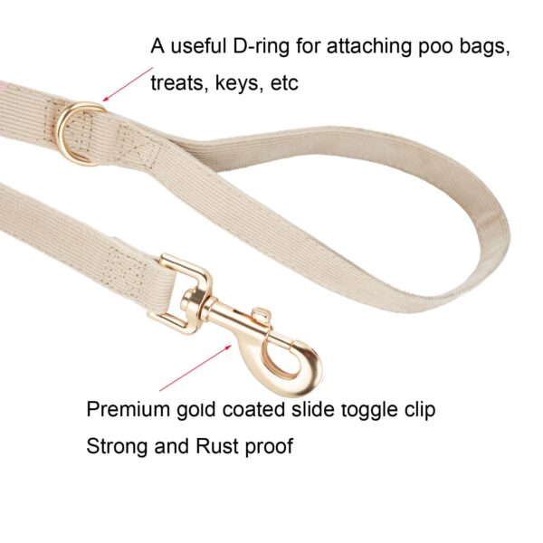 Soft Corduroy Dog Collar and Leash Set Adjustable Durable Wedding Dog Collars with Metal Buckle and Lead for Small Dogs,Beige