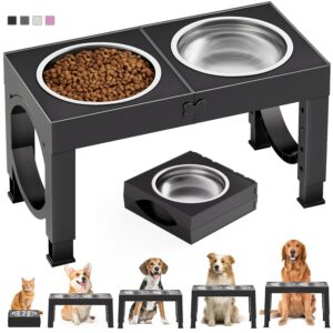 XIAZ Elevated Dog Bowls Large Breed Raised Dogs Bowl Stand Large/Medium Sized Dog 1L Food Water Bowl Stands 5 Heights Adjustable 9/11/12/14in Black Pet Feeder Dish Station