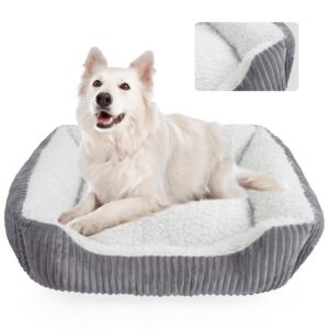 YUNIQUE Large Dog Bed - Plush Corduroy, Anti-Slip Bottom, Soft and Cozy for Dogs (Beige, Large)